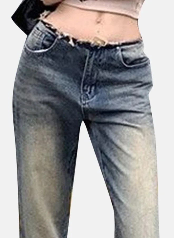 YUNIQEE Blue Cotton Flared High-Rise Jeans