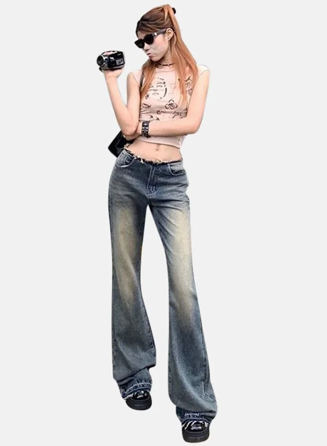 YUNIQEE Blue Cotton Flared High-Rise Jeans