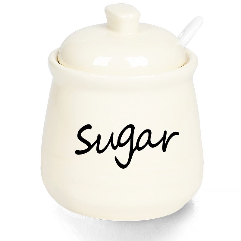 ONTUBE Ceramic Sugar Bowl with Lid and Spoon 12oz beige