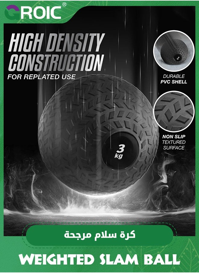 GROIC 3 KG Medicine Ball, Weighted Slam Balls, Tread Textured Grip Dead Weight Balls, Durable PVC Sand Filled Workout Ball for  for Strength and Conditioning Exercises, Cardio and Core Strengthen  - Image 2