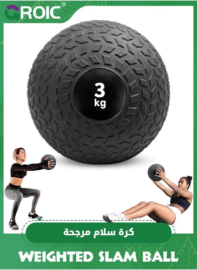 GROIC 3 KG Medicine Ball, Weighted Slam Balls, Tread Textured Grip Dead Weight Balls, Durable PVC Sand Filled Workout Ball for  for Strength and Conditioning Exercises, Cardio and Core Strengthen  - Image 1