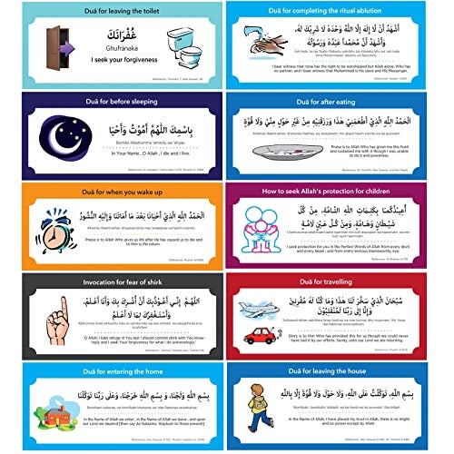 Pilmandu 19 PCS Muslim PVC Removable Family Dua Sticker Decal Wall Mural Islamic Arabic Quotes Letters for Kids Education (English Arabic) - Image 2