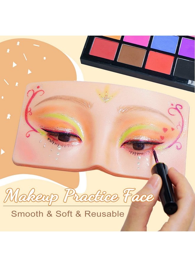 Banugo Makeup Practice Face Silicone Makeup Practice Board Face Eyes Makeup Mannequin For Makeup Artists And Beginners With Makeup Brushes And 165Pcs Pearl Stickers (Bright) - Image 4