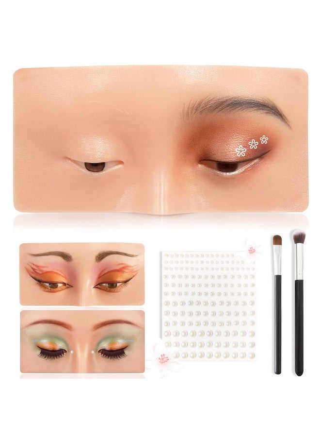 Banugo Makeup Practice Face Silicone Makeup Practice Board Face Eyes Makeup Mannequin For Makeup Artists And Beginners With Makeup Brushes And 165Pcs Pearl Stickers (Bright) - Image 2