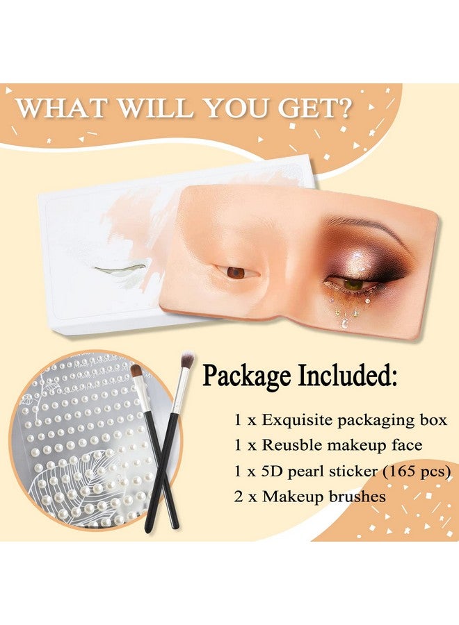 Banugo Makeup Practice Face Silicone Makeup Practice Board Face Eyes Makeup Mannequin For Makeup Artists And Beginners With Makeup Brushes And 165Pcs Pearl Stickers (Bright) - Image 3