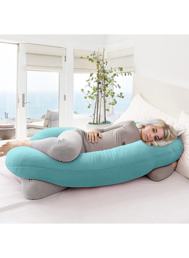 COOZLY COOZLY C Shaped Pregnancy Pillow | Maternity Pillow|100% Cotton Removable Covers | Premium PregnoCare Fibres | Pregnancy Sleeping Pillow (02 Premium LYTE, Cyan) - Image 5