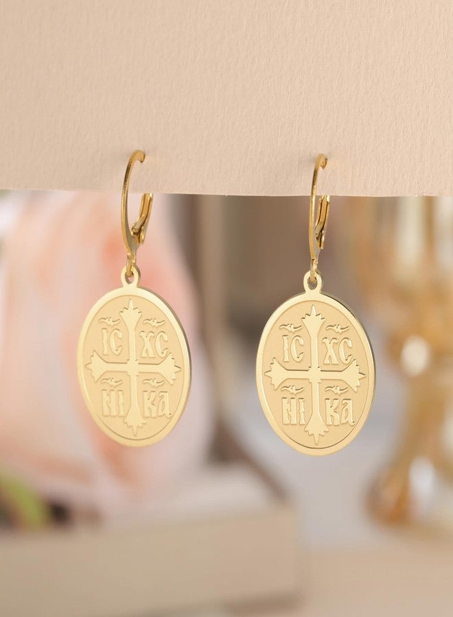 EUEAVAN Orthodox Cross Earrings for Women IC XC NIKA Cross Jesus Christ Medallion Earrings Greek Byzantine Cross Earrings Eastern Religious Jewelry Christian Catholic Gift (Orthodox Cross gold 2) - Image 4