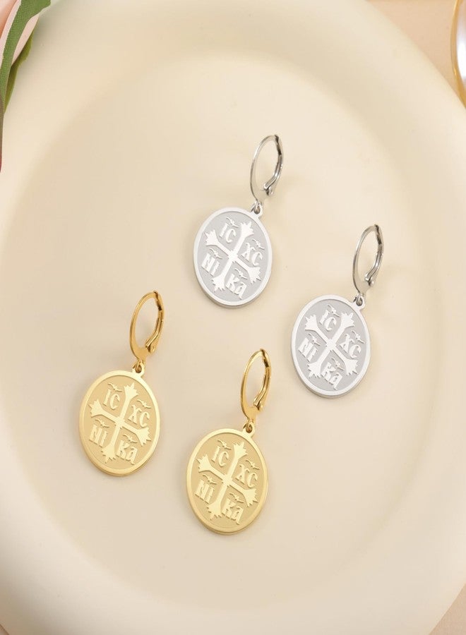 EUEAVAN Orthodox Cross Earrings for Women IC XC NIKA Cross Jesus Christ Medallion Earrings Greek Byzantine Cross Earrings Eastern Religious Jewelry Christian Catholic Gift (Orthodox Cross gold 2) - Image 5
