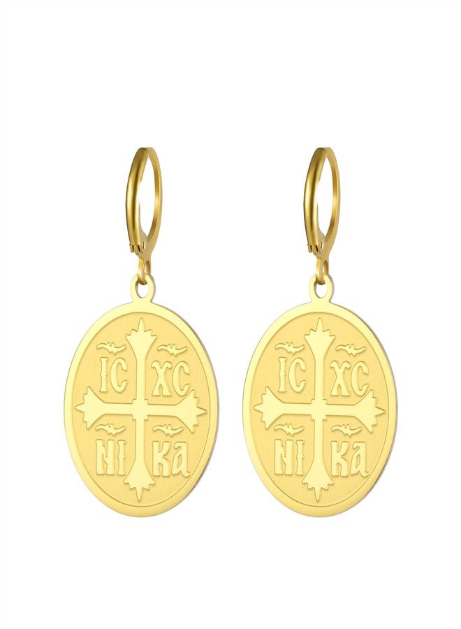 EUEAVAN Orthodox Cross Earrings for Women IC XC NIKA Cross Jesus Christ Medallion Earrings Greek Byzantine Cross Earrings Eastern Religious Jewelry Christian Catholic Gift (Orthodox Cross gold 2) - Image 1