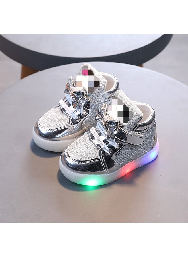 Children's Luminous Flashing Shoes Spring And Autumn Children's Sports Shoes Girls Princess Shoes Rhinestone Breathable Lighting Shoes