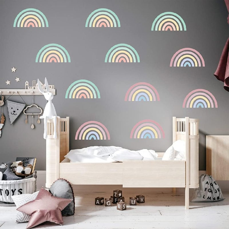 ويوبلز 10 قطع من ملصقات جدارية بألوان قوس قزح، قابلة للإزالة، مقاومة للماء، مصنوعة من مادة PVC، لتزيين الجدران، يمكنك تركيبها بنفسك، ملصقات جدارية ذاتية اللصق للحمام وغرفة النوم وغرفة المعيشة - Image 4