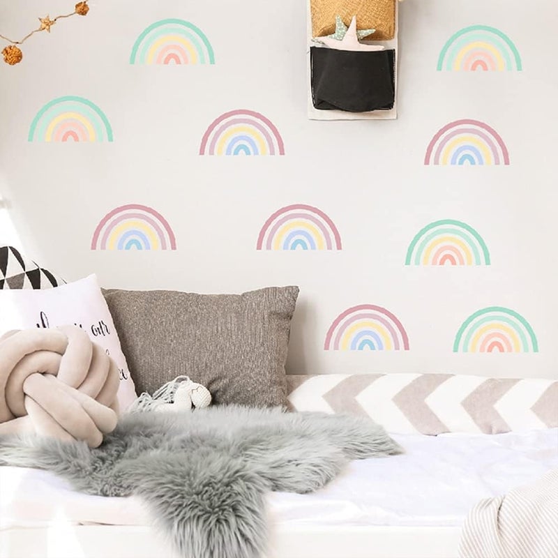 ويوبلز 10 قطع من ملصقات جدارية بألوان قوس قزح، قابلة للإزالة، مقاومة للماء، مصنوعة من مادة PVC، لتزيين الجدران، يمكنك تركيبها بنفسك، ملصقات جدارية ذاتية اللصق للحمام وغرفة النوم وغرفة المعيشة - Image 2