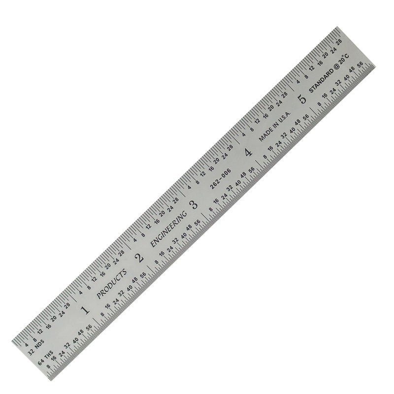 PEC Tools 6" x 150mm Machinist Metal Ruler, 1/25" Thick X 3/4" Wide, Satin Chrome Finish Tempered Stainless Steel Ruler, Measurement Markings 1/32",1/64", 0.5mm, 1mm, Made in USA - Image 1