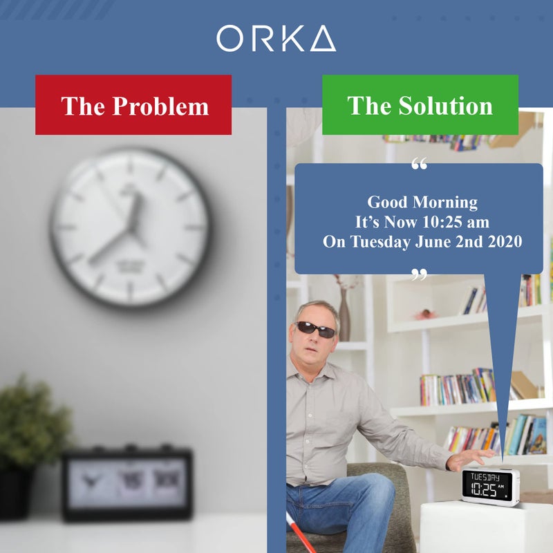 ORKA Talking Clock. Voice Recordable Ex Large Medication Pill Reminder. Talking Alarm Clock for Dementia, Hearing, Visually impaired Seniors-Digital Day Clock with Multiple Customized Alarms White - Image 2