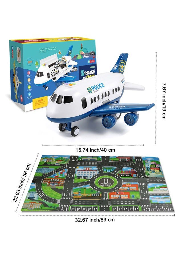 Dwi Dowellin Transport Cargo Airplane Toys with Police Cars Toy Set and Play Mat,Plane with Light Up and Sounds,Birthday Gift for 3 4 5 6 Years Old Kids Boys Girls(Large) - Image 5
