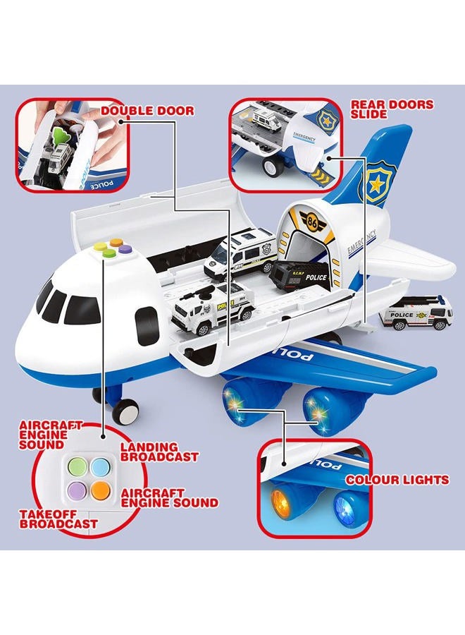 Dwi Dowellin Transport Cargo Airplane Toys with Police Cars Toy Set and Play Mat,Plane with Light Up and Sounds,Birthday Gift for 3 4 5 6 Years Old Kids Boys Girls(Large) - Image 2