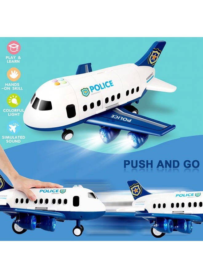 Dwi Dowellin Transport Cargo Airplane Toys with Police Cars Toy Set and Play Mat,Plane with Light Up and Sounds,Birthday Gift for 3 4 5 6 Years Old Kids Boys Girls(Large) - Image 3