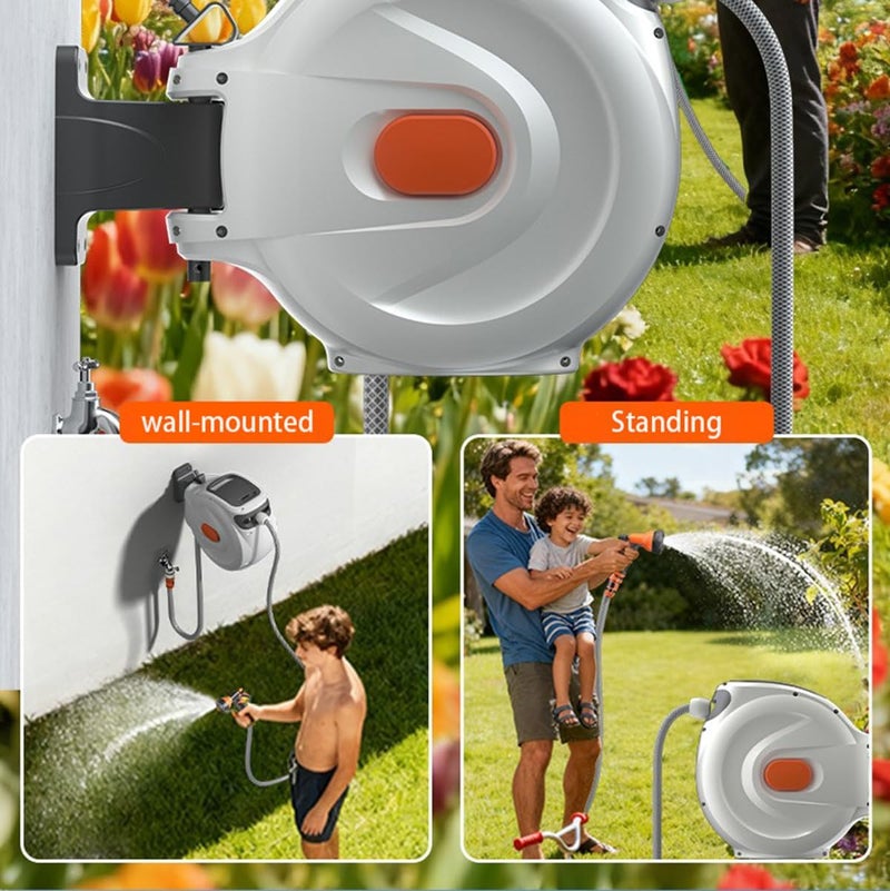 HotsUAE Household Retractable Garden Hose Reel, Wall Mounted 180 ° Rotatable Water Hose, 20m Water Hose Reel with Multifunctional Garden Water Gun and High-Pressure Water Gun (20m) - Image 2