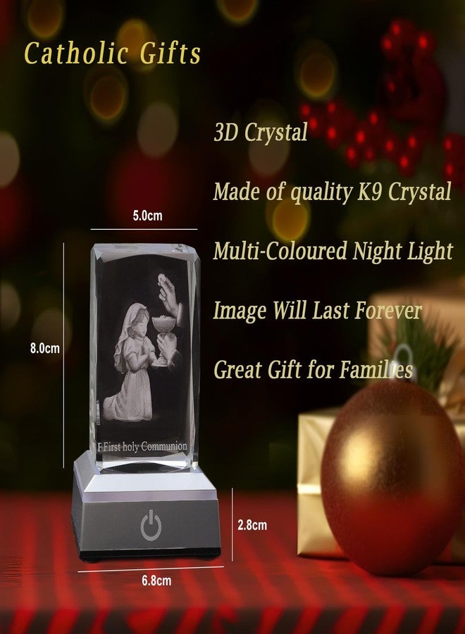 KOMI First Communion Gifts for Girls, 3D Crystal Statue with LED Light Base, Catholic Religious Gifts for Kids with Gifts Box, Night Light for Bedroom, Christian Catholic Home Decor - Image 4