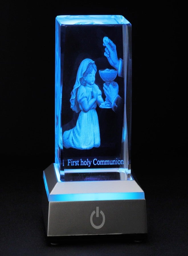 KOMI First Communion Gifts for Girls, 3D Crystal Statue with LED Light Base, Catholic Religious Gifts for Kids with Gifts Box, Night Light for Bedroom, Christian Catholic Home Decor - Image 1