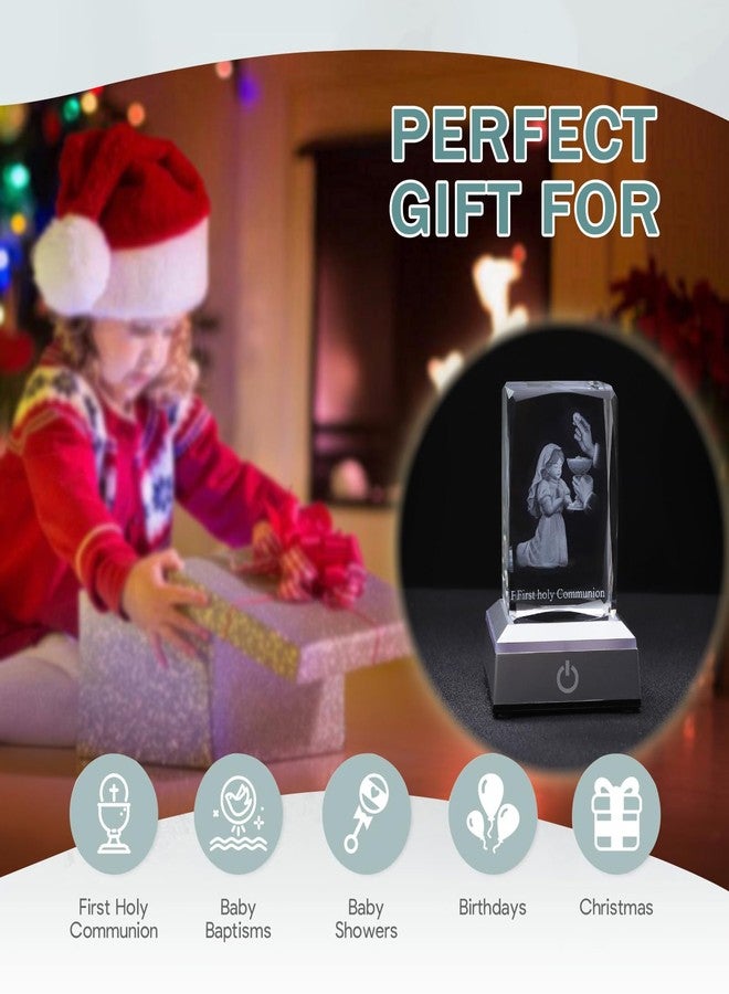 KOMI First Communion Gifts for Girls, 3D Crystal Statue with LED Light Base, Catholic Religious Gifts for Kids with Gifts Box, Night Light for Bedroom, Christian Catholic Home Decor - Image 5