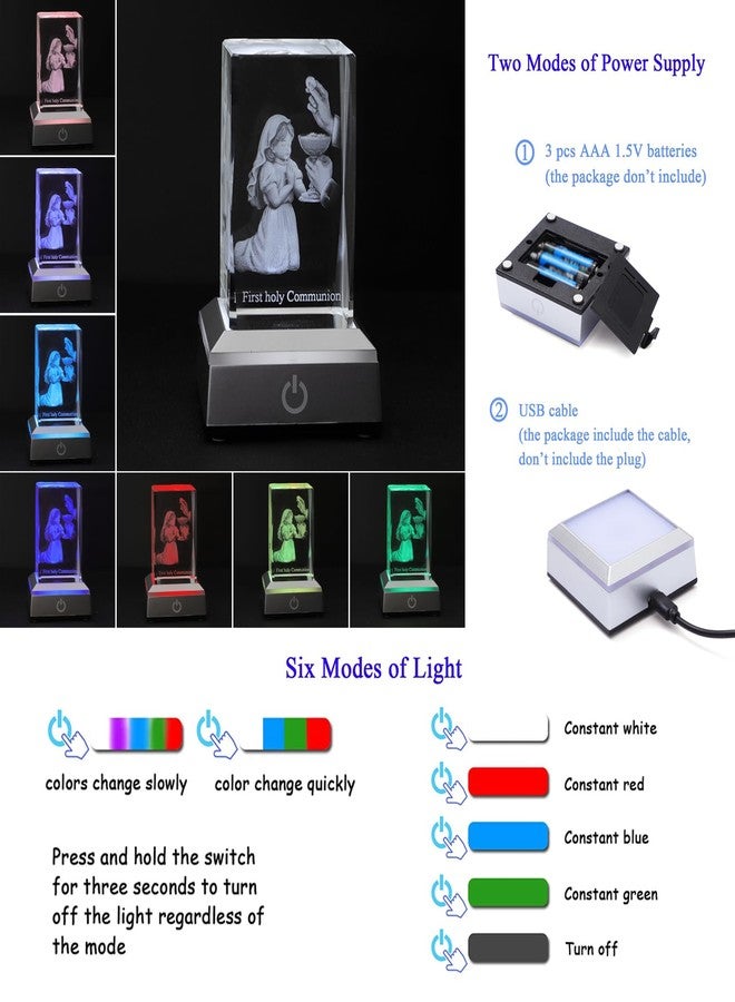 KOMI First Communion Gifts for Girls, 3D Crystal Statue with LED Light Base, Catholic Religious Gifts for Kids with Gifts Box, Night Light for Bedroom, Christian Catholic Home Decor - Image 3