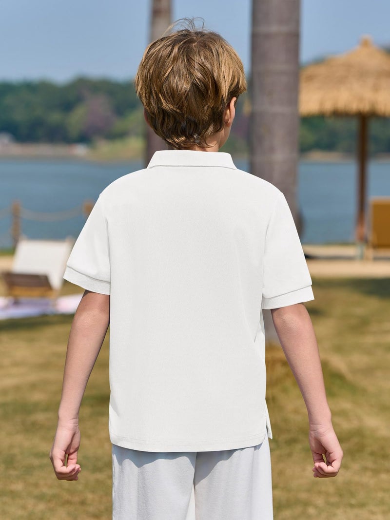 Haloumoning Boys Short Sleeve Pique Polo Shirt School Uniform Shirts for Kids 5-14 Years White - Image 5