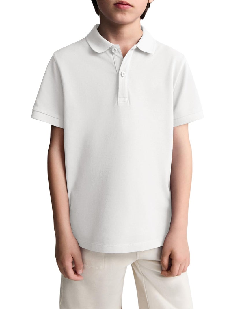Haloumoning Boys Short Sleeve Pique Polo Shirt School Uniform Shirts for Kids 5-14 Years White - Image 1