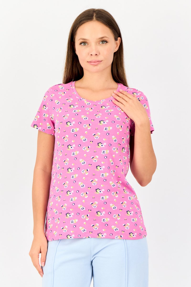 zivame Rosaline By Zivame Women Crew Neck Short Sleeves Graphic Print Pajama Top, Multicolor - Image 1