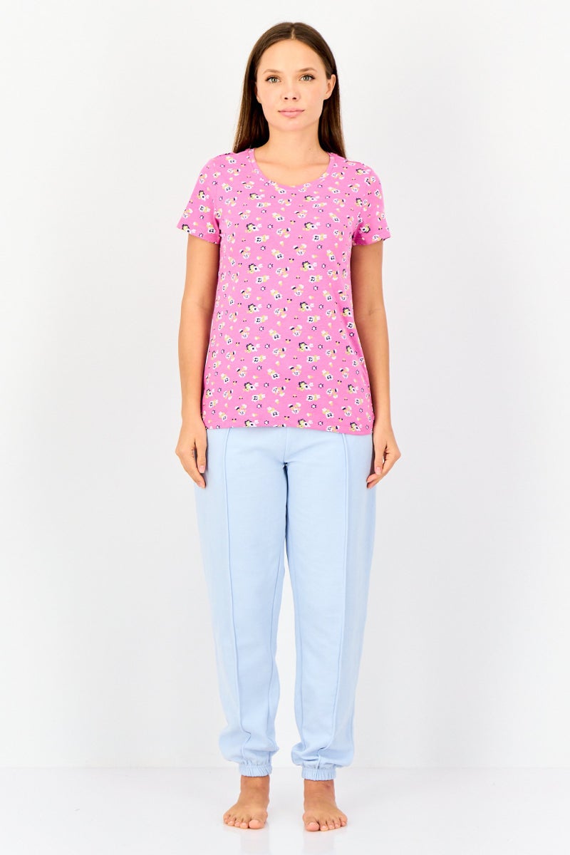 zivame Rosaline By Zivame Women Crew Neck Short Sleeves Graphic Print Pajama Top, Multicolor - Image 4