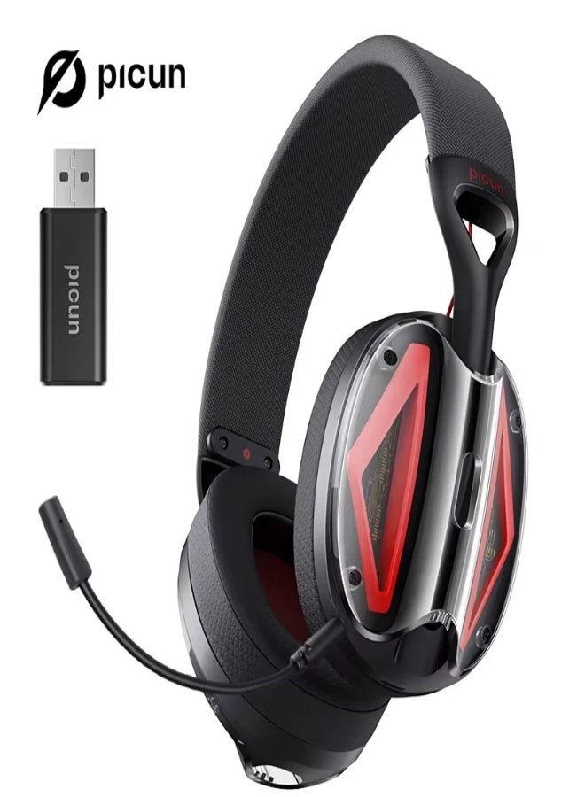 Picun G1 Wireless Gaming Headset 2.4GHz & Bluetooth 5.4 with 3D Spatial Audio, ENC Mic, 30H Battery, Lightweight Over-Ear Headphones for PS5, PC, Phone, Switch - Black & Red - Image 1