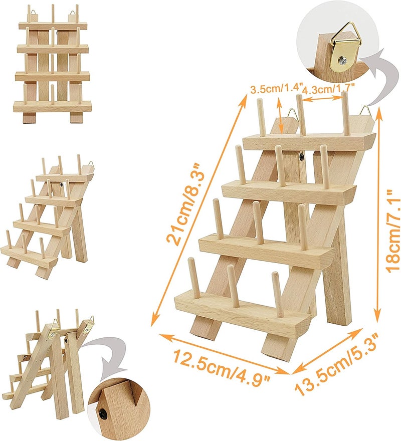 New brothread 60 Spools + 12 Spools Wooden Thread Rack/Thread Holder Organizer with Hanging Hooks for Embroidery Quilting and Sewing Threads - Mother + Baby Thread Rack - Image 2