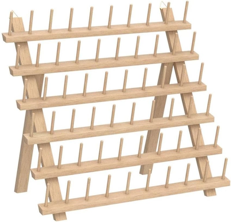 New brothread 60 Spools + 12 Spools Wooden Thread Rack/Thread Holder Organizer with Hanging Hooks for Embroidery Quilting and Sewing Threads - Mother + Baby Thread Rack - Image 4