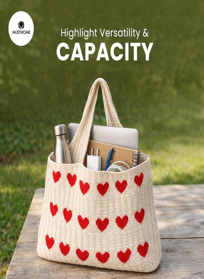 MustHome Tote bag | Beach Bag | Korean Crochet Bag Work Hobo Shoulder Handbags | Multi-Purpose Bag | Sturdy Aesthetic Tote Bag with Large Capacity | Shopping Bag for Office, College & Daily Use (Beige) - Image 3