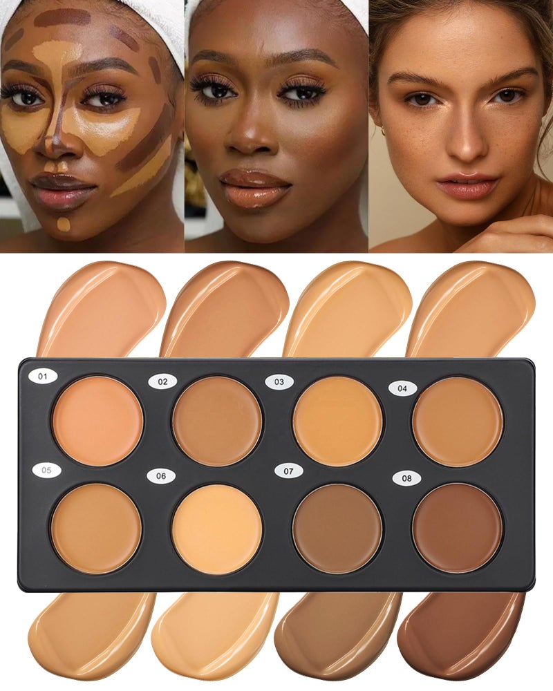 Cream Contour Palette Makeup Long Lasting Full Coverage Concealer for Black Women Contouring Foundation Sculpt Highlighting Blendable Bronzer Concealer for Correct Dark Circles Blemish 084 oz