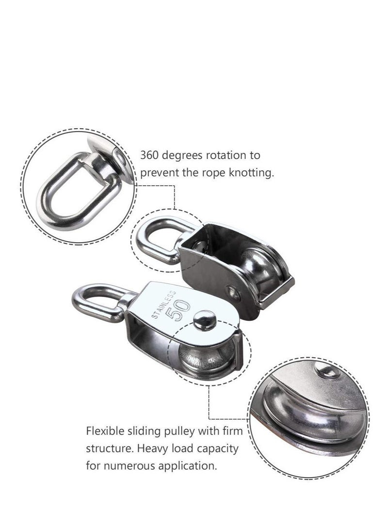 Generic - 4 Pack M50 Single Pulley Roller - Heavy Duty 304 Stainless Steel Swivel Block with 880Ibs Load Capacity for a Variety Of Applications - Image 1