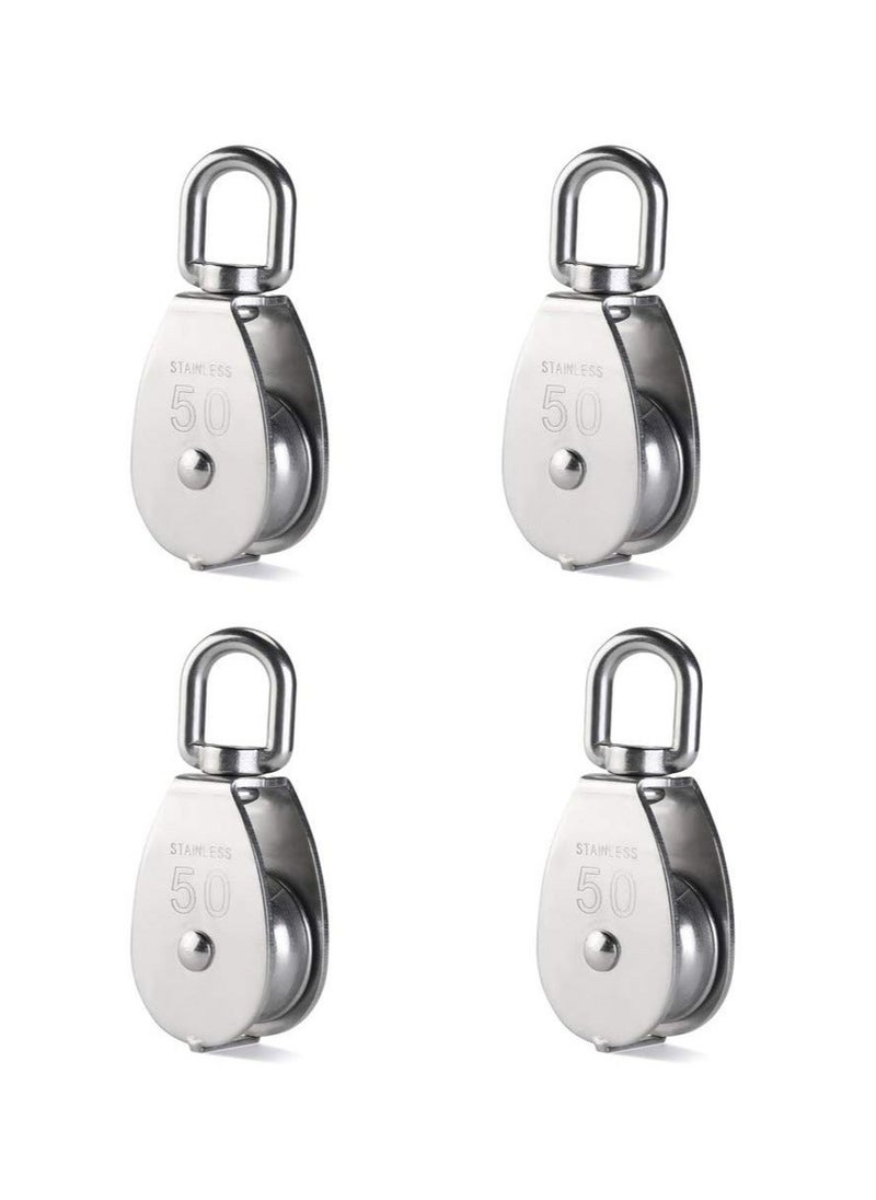 Generic - 4 Pack M50 Single Pulley Roller - Heavy Duty 304 Stainless Steel Swivel Block with 880Ibs Load Capacity for a Variety Of Applications - Image 1