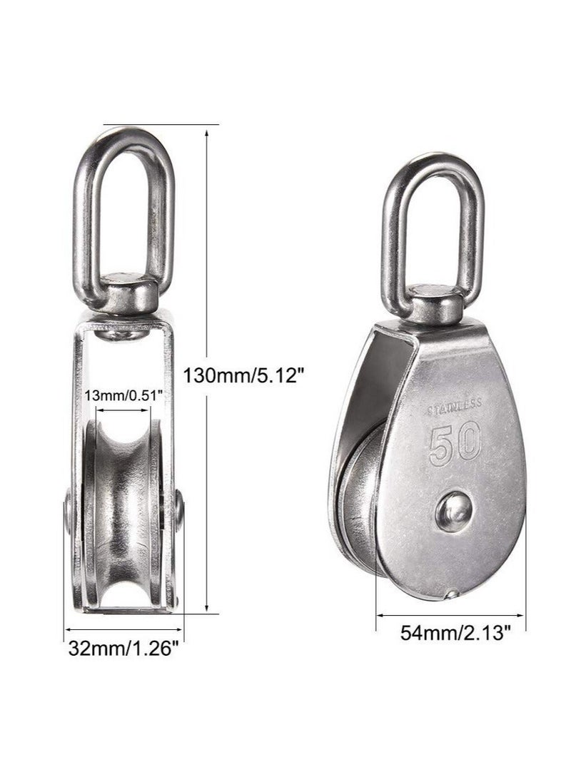 Generic - 4 Pack M50 Single Pulley Roller - Heavy Duty 304 Stainless Steel Swivel Block with 880Ibs Load Capacity for a Variety Of Applications - Image 1
