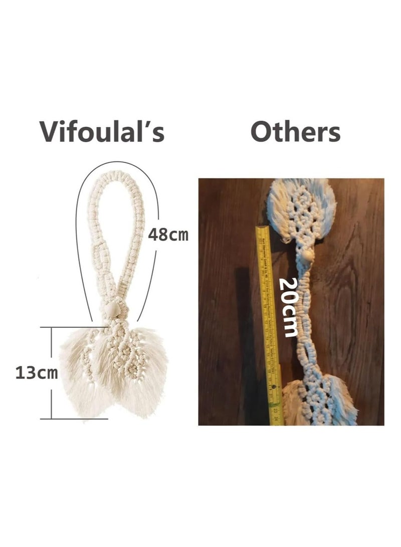 انتيكيانو مجموعة من حاملي ستائر بوهو، قطن طبيعي، أربطة ستائر من الحبال، مصنوعة يدويًا، ورقتان، ستارة منسوجة، حامل ديكوري للستائر الريفية على الطراز البوهيمي (بيج) - Image 3