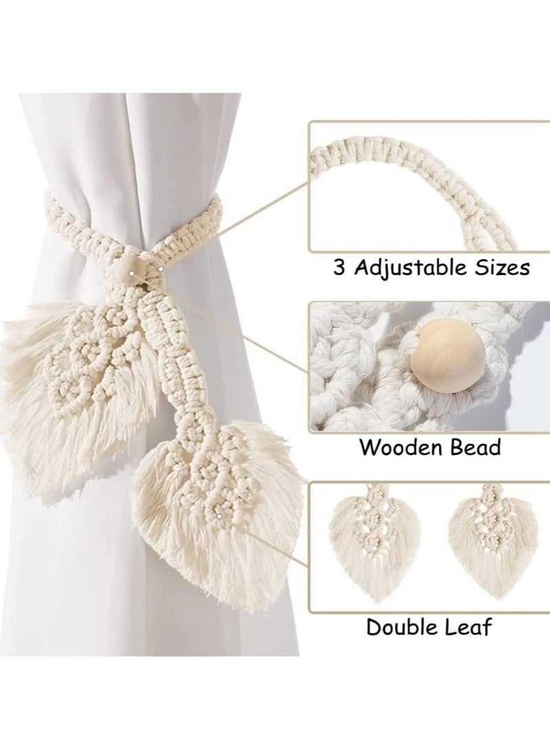 انتيكيانو مجموعة من حاملي ستائر بوهو، قطن طبيعي، أربطة ستائر من الحبال، مصنوعة يدويًا، ورقتان، ستارة منسوجة، حامل ديكوري للستائر الريفية على الطراز البوهيمي (بيج) - Image 4