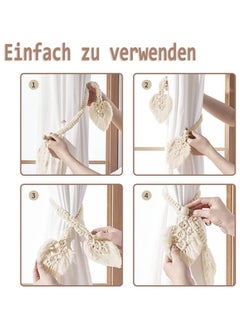 Antikiano Pack of 2 Boho Curtain Holders, Natural Cotton, Rope Curtain Tiebacks, Handmade, Two Sheets, Woven Curtain, Decorative Holder for Country Curtains in Bohemian Style (Beige)  - Image 5
