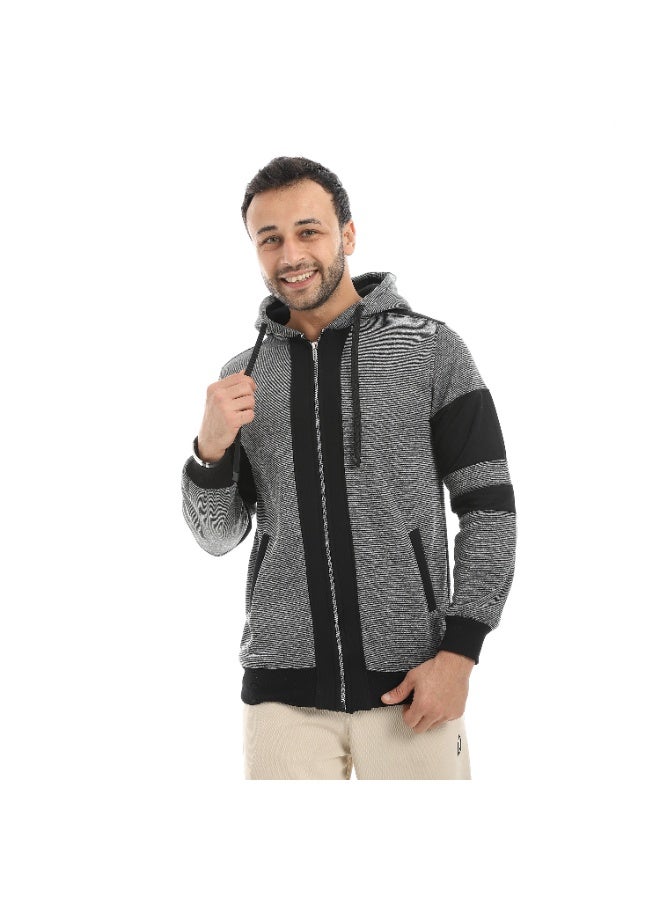 Caesar Men's striped hoodie with front zipper - Image 1