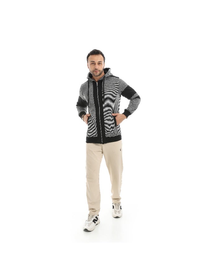 Caesar Men's striped hoodie with front zipper - Image 4