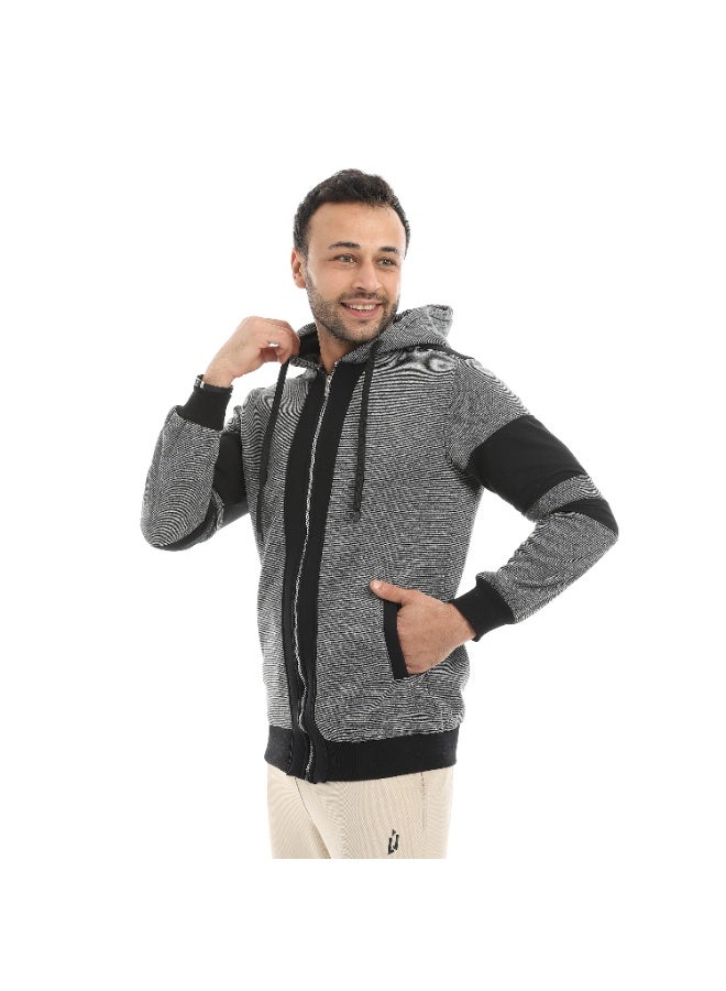 Caesar Men's striped hoodie with front zipper - Image 2