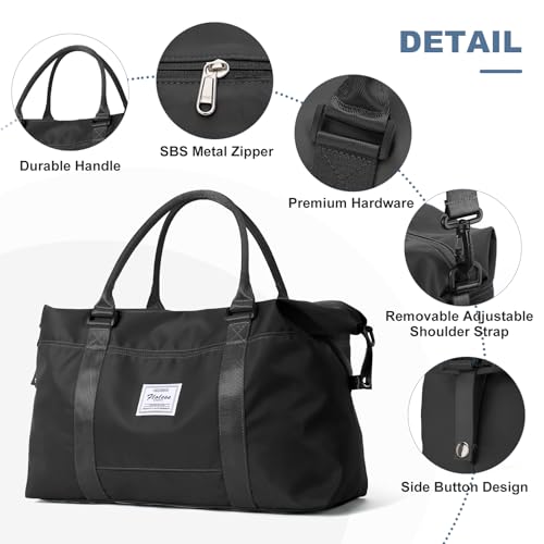 HYC00 Travel Duffel Bag,Sports Tote Gym Bag,Shoulder Weekender Overnight Bag for Women,Black - Image 5