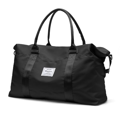 HYC00 Travel Duffel Bag,Sports Tote Gym Bag,Shoulder Weekender Overnight Bag for Women,Black - Image 1