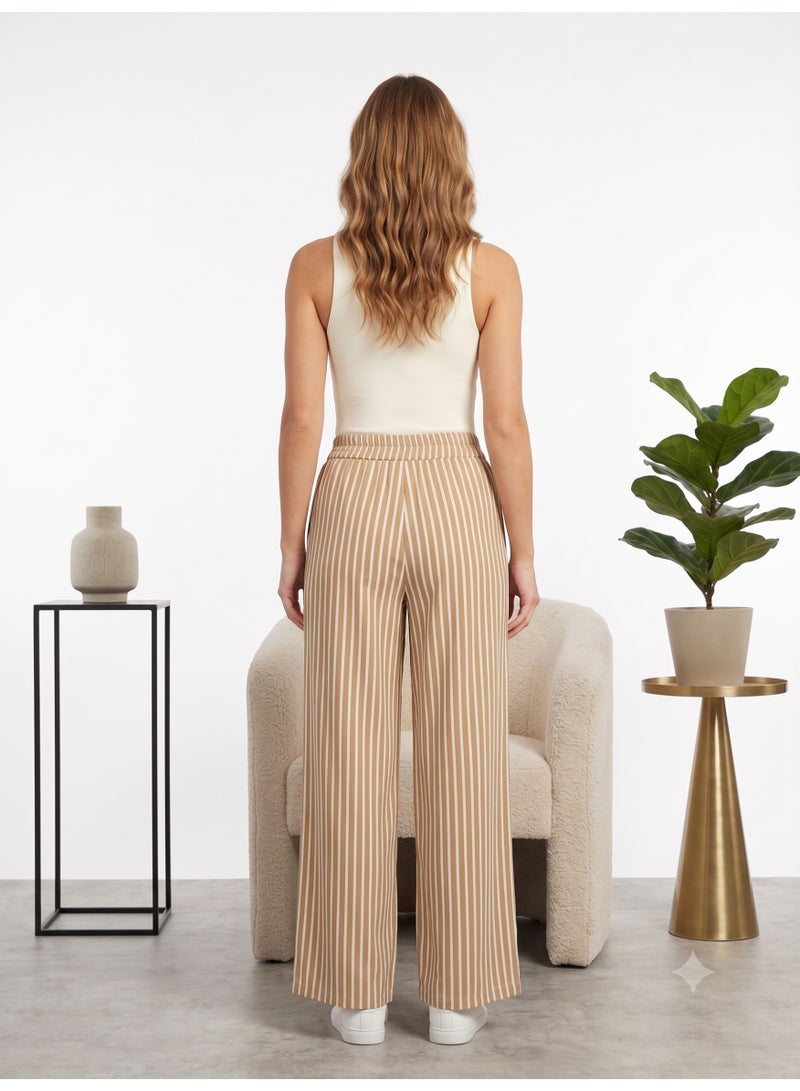 Soft Steps Women's Wide Leg Striped Pants – High Waist Casual Relaxed Fit Trousers with Elastic Waistband - Image 2
