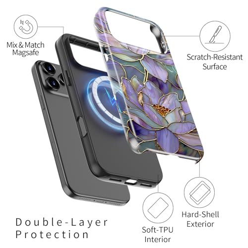 Goodon for iPhone 17 Pro Max Case Cute - Wireless Charging Compatible - Dual-Layer Hard Shell + Silicone Cover - Protective Phone Case with Trendy Designs for Women - Abstract Lotus - Image 2