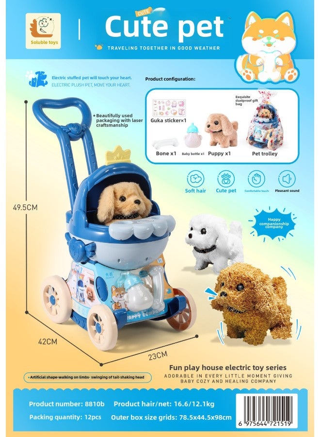 Rokomeng Electric Pet Stroller Cat Dog Rabbit Simulation Walking Pretend Play Children's Toy Plastic Handheld Gift Box-Color:8810B Cradle Cart (puppy)  - Image 1