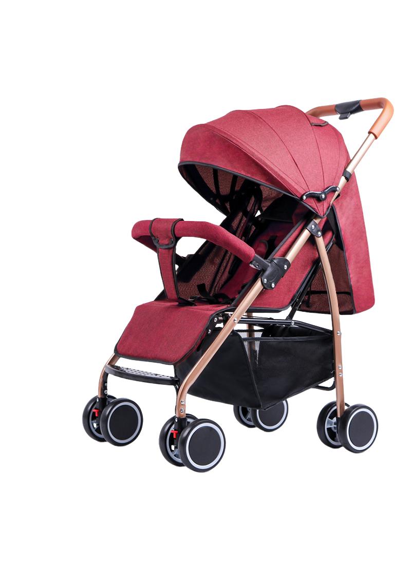 Bidirectional Baby Stroller With Lightweight Shock Absorption Sitting And Lying Down Foldable Newborn Portable Stroller（Red） - Image 1